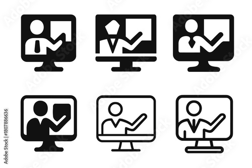 Virtual Learning Logo Set. SEL lesson plan. Line icon set of SEL lesson plan: notebook, teacher, student, puzzle piece, heart, brain, clock, chalkboard, desk,