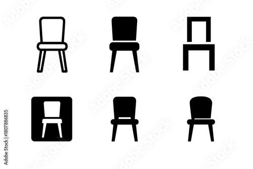 Empty Chair Icons. Loneliness in old age. Icon set. Set Logo of Empty Chair: Solitary chair. Minimal outline, Filled silhouette, Abstract geometric, Negative