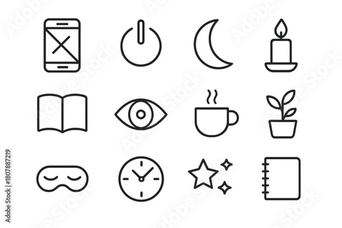 Digital Detox Icons. Digital detox and mindfulness practices. Icon set. Set Logo of digital detox and mindfulness practices: smartphone transforming into a