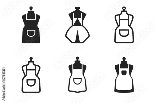 Baker Apron Icons. Baker?s apron. Icon set. Set Logo of baker?s apron: apron tied around mannequin torso. harmonious logo variations of the same emblematic