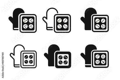 Home Cooking Icons. Home cooking. Icon set. Set Logo of home cooking: open recipe book beside spice jars. harmonious logo variations of the same emblematic