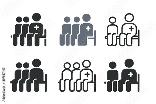 Medical Icon Variations. Taking a friend to the doctor. Icon set. Set Logo of Taking a friend to the doctor: Waiting room scene. harmonious logo variations of