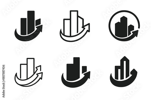 Economic Recovery Icons. economic recovery after crises. Icon set. Set Logo of economic recovery after crises: phoenix rising from coins. harmonious logo