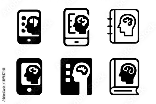 Planner Icon Variations. Using an app or paper planner to organize thoughts and appointments. Icon set. Set Logo of using an app or paper planner to organize