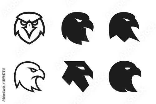 Eagle Mascot Logos. Team mascots. Icon set. Set Logo of Team mascots: Eagle mascot. harmonious logo variations of the same emblematic concept (Symmetrical