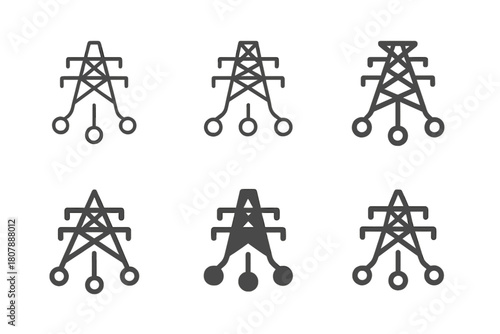 Smart Grid Icons. Smart grid technology. Icon set. Set Logo of Smart Grid Technology: digital waveform merging with energy tower. harmonious logo variations of