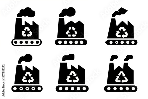 Industrial Pollution Logos. Reducing industrial pollution through waste management. Icon set. Set Logo of reducing industrial pollution through waste