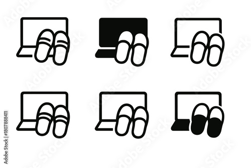 Work-from-Home Icons. work-from-home fashion. Icon set. Set Logo of work-from-home fashion: slippers and headset combo. harmonious logo variations of the same