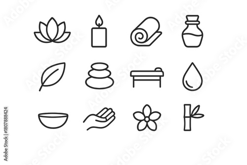 Spa Icon Set. Manicure and pedicure. Icon set. Set Logo of Spa Bowl: Warm water soak. Negative space, Symmetrical form, Flat solid, Minimal outline, Iconic