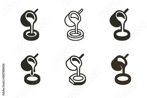 Jewelry Creation Logos. Creating jewelry. Icon set. Set Logo of creating jewelry: molten metal pouring into ring mold. harmonious logo variations of the same