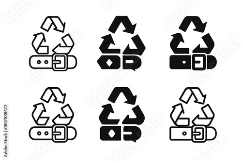 Upcycled Fashion Icons. upcycled fashion accessories. Icon set. Set Logo of upcycled fashion accessories: recycled fabric scarf. harmonious logo variations of