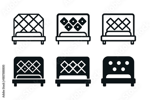Headboard Panel Logos. Headboard panel. Icon set. Set Logo of headboard panel: modular panel system. harmonious logo variations of the same emblematic concept,