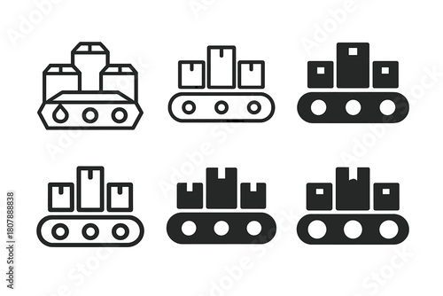 Material Handling Logos. Material handling at industrial sites. Set Logo of Material handling at industrial sites: Bulk material hopper with chute. Icon set.