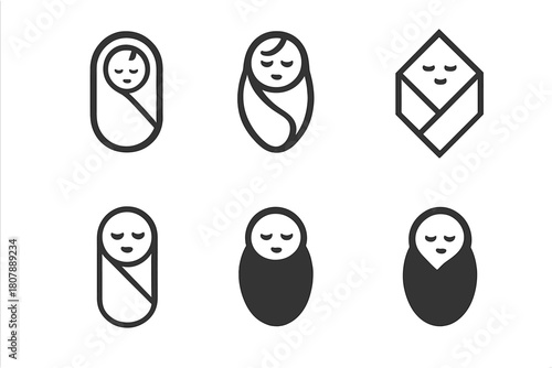 Baby Blanket Logos. Baby blanket. Icon set. Set Logo of baby blanket: folded soft blanket. harmonious logo variations of the same emblematic concept, each with