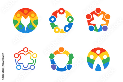 Colorful Pride Icons. Pride. Icon set. Set Logo of pride: rainbow circle unity symbol. harmonious logo variations of the same emblematic concept, each with