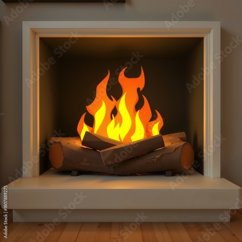 Cozy fireplace with crackling flames and logs creating a warm atmosphere
