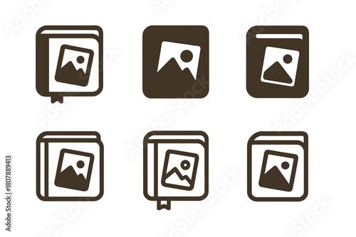 Souvenir Logo Set. Travel souvenirs. Icon set. Set Logo of travel souvenirs: photo album and memories. harmonious logo variations of the same emblematic