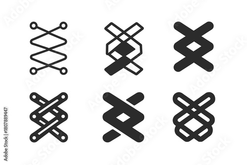 Shoe Lace Icons. shoe lace. Icon set. Set Logo of shoe lace: tied bow on running shoe. harmonious logo variations of the same emblematic concept, each with