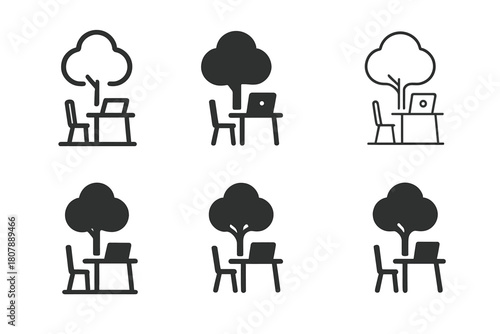 Work Anywhere Icons. Work from anywhere. Icon set. Set Logo of Work from anywhere: Travel and work icon. harmonious logo variations of the same emblematic
