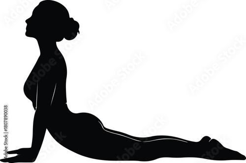 Illustration woman doing yoga cobra pose silhouette vector