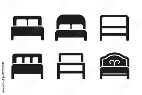 Minimalist Headboard Logos. Headboard panel. Icon set. Set Logo of headboard panel: minimalist bed frame. harmonious logo variations of the same emblematic