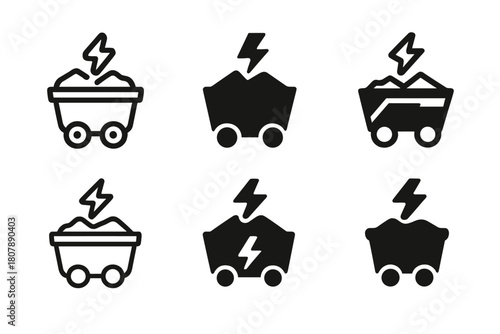 Efficient Mining Logos. Efficient energy use in mining industries. Icon set. Set Logo of efficient energy use in mining industries: electric tower above