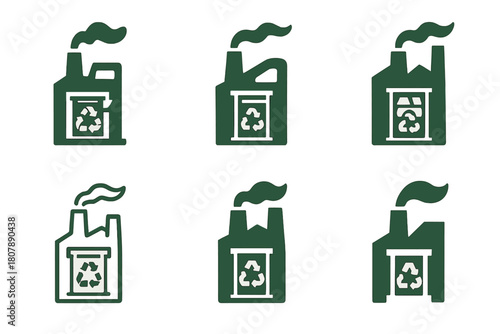 Eco-Friendly Logos. Reducing industrial pollution through waste management. Icon set. Set Logo of reducing industrial pollution through waste management: