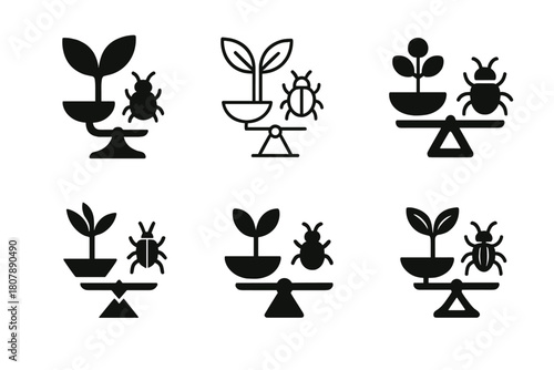 Ecosystem Balance Logos. Invasive species management. Icon set. Set Logo of Invasive species management: Ecosystem balance symbol. harmonious logo variations