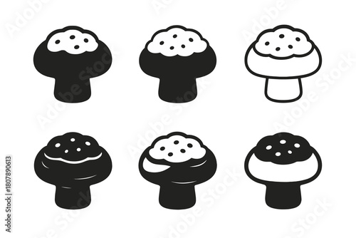 Stuffed Veggie Icons. Stuffed vegetables. Icon set. Set Logo of Stuffed vegetables: Stuffed mushroom. harmonious logo variations of the same emblematic