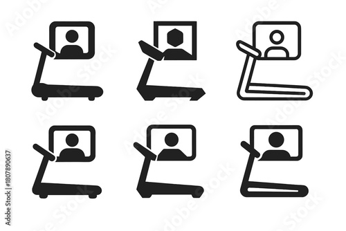 Fitness Logo Set. Personalized fitness equipment. Icon set. Set Logo of personalized fitness equipment: treadmill interface. harmonious logo variations of the