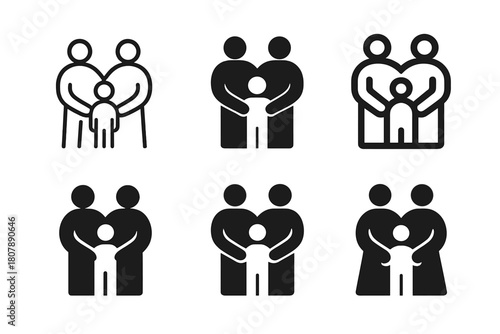 Family Unity Icons. Supporting mental health within the family structure. Icon set. Set Logo of Supporting mental health within the family structure: Family