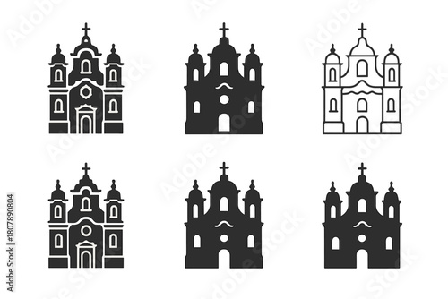 Christian Architecture Icons. The development of Christian church architecture. Icon set. Set Logo of The development of Christian church architecture: Baroque
