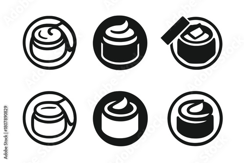 Moisturizer Logo Variations. Moisturizer jar mockup. Icon set. Set Logo of moisturizer jar mockup: frosted glass cosmetic jar with screw-on lid. harmonious