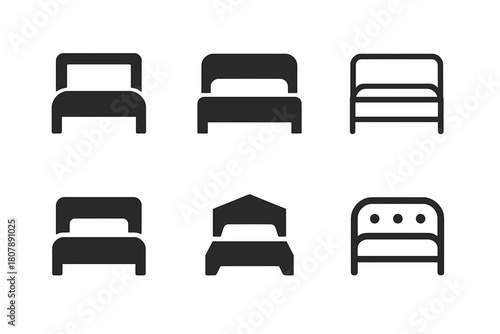 Minimalist Headboard Logos. Headboard panel. Icon set. Set Logo of headboard panel: minimalist bed frame. harmonious logo variations of the same emblematic