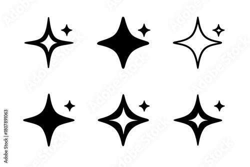 Glint Logo Variations. Glint. Icon set. Set Logo of Glint: Shimmering star. harmonious logo variations of the same emblematic concept, each with different