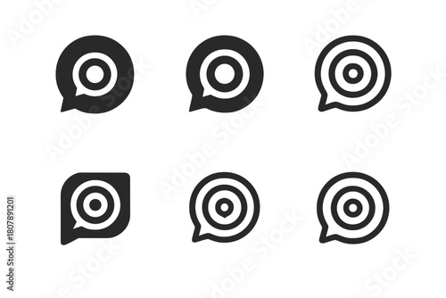 Niche Market Icons. Influencer campaigns targeting niche markets. Icon set. Set Logo of Influencer Campaigns: speech bubble merging with a target ring.