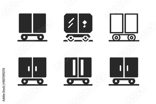 Sliding Doors Icons. Sliding doors. Icon set. Set Logo of sliding doors: balcony slider with sheer curtain. harmonious logo variations of the same emblematic