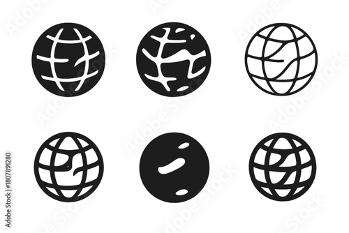 Geoid Icon Set. Geoid. Icon set. Set Logo of geoid: stylized Earth grid with bulges and depressions. harmonious logo variations of the same emblematic concept,