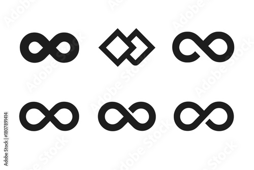 Existence Emblem Variations. Existence. Icon set. Set Logo of Existence: Infinity symbol. harmonious logo variations of the same emblematic concept, each with
