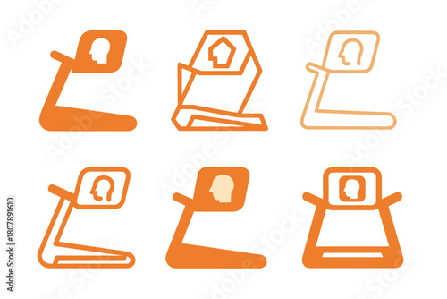 Fitness Logo Set. Personalized fitness equipment. Icon set. Set Logo of personalized fitness equipment: treadmill interface. harmonious logo variations of the