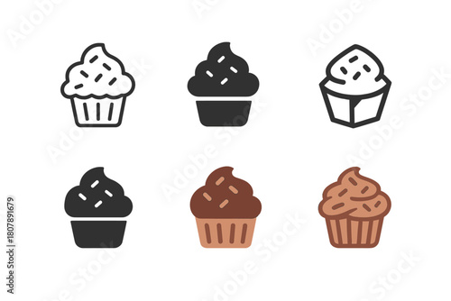 Cupcake Logo Variations. Sprinkle. Icon set. Set Logo of Sprinkle: Cupcake with sprinkles. harmonious logo variations of the same emblematic concept, each with