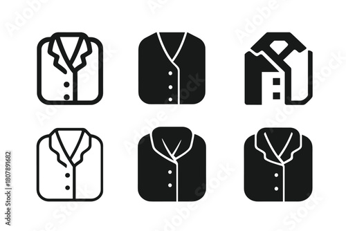 Work-From-Home Fashion Logos. work-from-home fashion. Icon set. Set Logo of work-from-home fashion: pajama top with stylish collar. harmonious logo variations