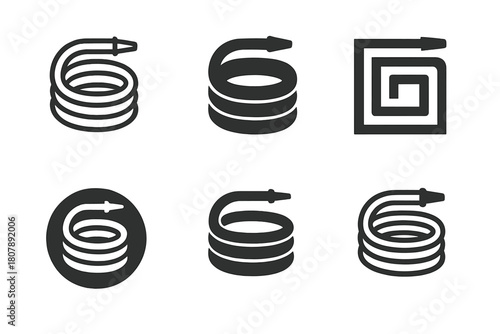 Hose Logo Variations. Hose. Icon set. Set Logo of hose: sprinkler head. harmonious logo variations of the same emblematic concept, each with different artistic