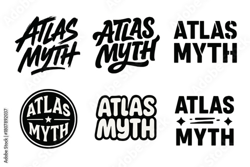 Atlas Lettering Variations. Atlas Myth. Set lettering. harmonious lettering variations of the same emblematic concept, each with different artistic