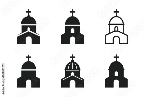Church Architecture Icons. The development of Christian church architecture. Icon set. Set Logo of The development of Christian church architecture: Nave
