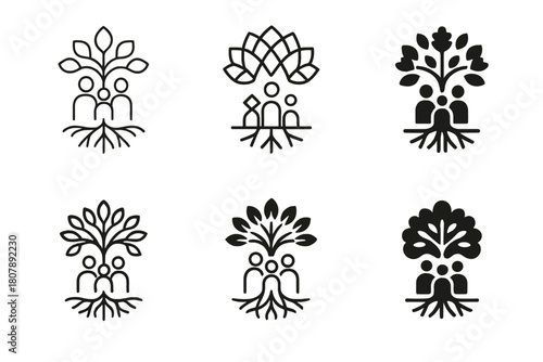 Family Mental Health Icons. Supporting mental health within the family structure. Icon set. Set Logo of Supporting mental health within the family structure: