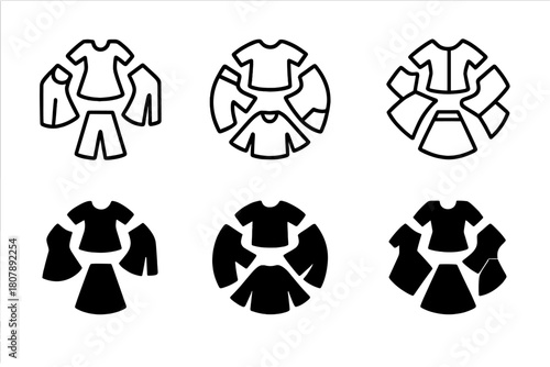 Diverse Fashion Icons. Diversity in fashion. Icon set. Set Logo of diversity in fashion: global fashion motif with cultural patterns. harmonious logo