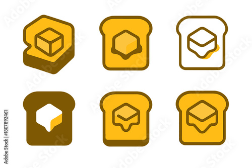 Butter Dish Icons. Butter dish. Icon set. Set Logo of Butter dish: Butter spreader and dish combo. harmonious logo variations of the same emblematic concept,