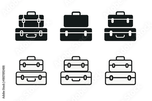 Vintage Suitcase Icons. Old suitcase. Icon set. Set Logo of old suitcase: stacked luggage set. harmonious logo variations of the same emblematic concept, each