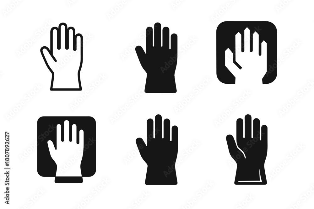 Obraz premium Rubber Glove Icons. Rubber Gloves. Icon set. Set Logo of Rubber Gloves: Glove with water droplets. harmonious logo variations of the same emblematic concept